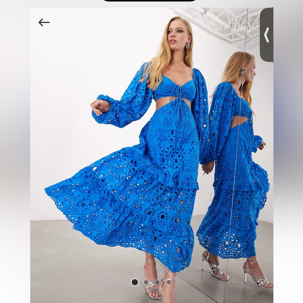 Blue Tiered Ruffled Long Sleeve Sundress for Wedding Guest